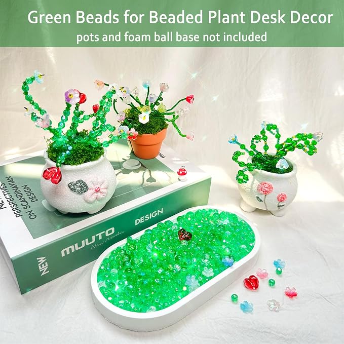 Green Glass Beads Beaded Plant Kit, 5880pcs DIY Leaf Flower Beads for Plant DIY Crafts and Jewelry Making Hanging Suncatchers Crystal Forever Plants with Tutorials Garden Decor Gifts for Adults