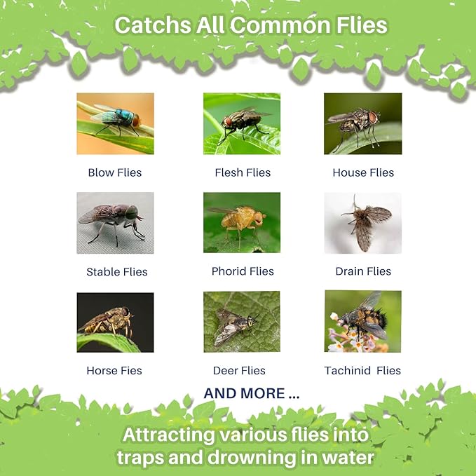 10 Pack Fly Traps Outdoor Hanging Disposable Fly Bags Trap, Effective Pre-Baited Flies Catcher, Flies Killer Bug Control for Patio, Yard, Chicken Coops, Horse Stables, Barns