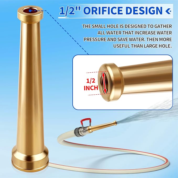 Brass Fire Equipment Hose Nozzle, 1-1/2'' NPT(NPSH) Fire Hydrant Hose Nozzle, 10" Length, 1/2" Orifice (1.5'' NPT/NPSH)