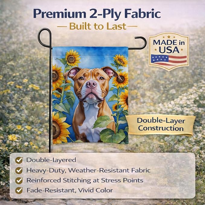 Caroline's Treasures DAC6133GF Pit Bull Terrier in Sunflowers Garden Flag Mailbox Flag Decorative Yard Flag Banner Outside Patio Artwork Yard Flower Beds, Garden Size, Multicolor