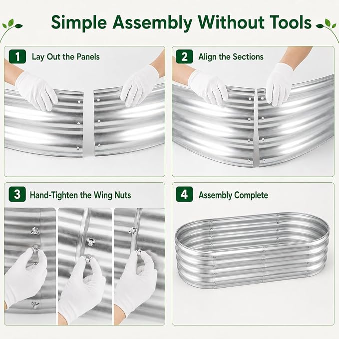 HOOPLE 2 Pack Raised Garden Bed 6x3x1FT, Galvanized Metal Raised Garden Bed Outdoor, Oval Design with Open Base for Better Drainage, Easy Gardening for Vegetables, Flowers & Herbs