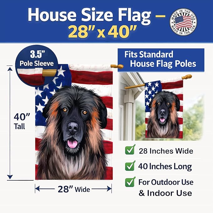 Caroline's Treasures CK6518CHF Estrela Mountain Dog American Flag House Flag Large Porch Sleeve Pole Decorative Outside Yard Banner Artwork Wall Hanging, Polyester, House Size, Multicolor