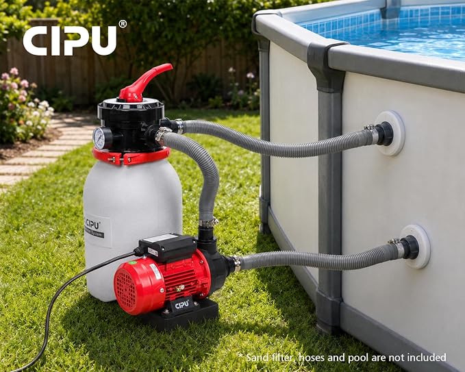 CIPU 1/4 HP Above Ground Pool Pump, 2220 GPH Pool Filter Pump Replacement with Hose Adapters, 115V Self-Priming Swimming Pool Pump for Sand Filter Systems and Frame Pools