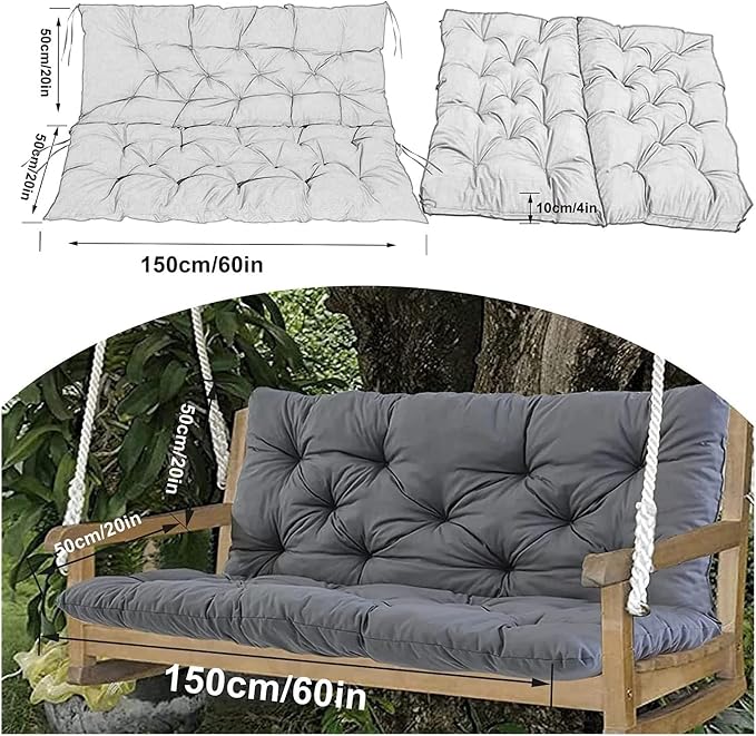 Outdoor Porch Swing Cushions, 2-3 Seater, Foam Filled, Waterproof, 4in Thick, Darkgray, Polyester Fabric, for Patio, Garden, Terrace, Balcony