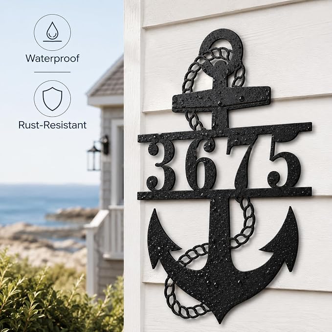 Personalized Anchor Address Sign Custom House Number Plaque Nautical Address Marker for Front Door Porch Patio Dock Beach House Lake House Coastal Outdoor Decor Gift