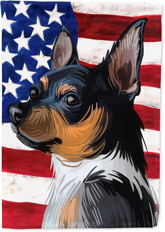 Caroline's Treasures CK6735CHF Teddy Roosevelt Terrier American Flag House Flag Large Porch Sleeve Pole Decorative Outside Yard Banner Artwork Wall Hanging, Polyester, House Size, Multicolor