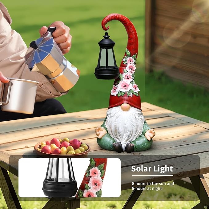 Zen Garden Gnomes Statues Solar Lights Figurine Outdoor Lantern | Lawn Porch Patio Yard Decor, Balcony Home, Birthday Gifts for Grandma Mom Women Sisters