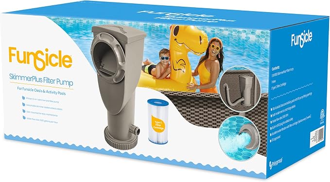 Funsicle SkimmerPlus 1,500 GPH Filter Pump for Above Ground Swimming Pools | 2-in-1 Filter Pump and Skimmer System for Easy Pool Cleaning & Maintenance, Sidewall-mounted design with Filter Cartridge