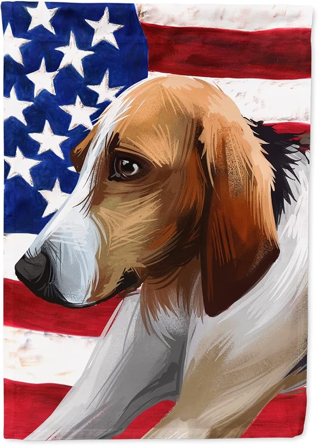 Caroline's Treasures CK6650GF Poitevin Dog American Flag Garden Flag Mailbox Flag Decorative Yard Flag Banner Outside Patio Artwork Yard Flower Beds, Garden Size, Multicolor