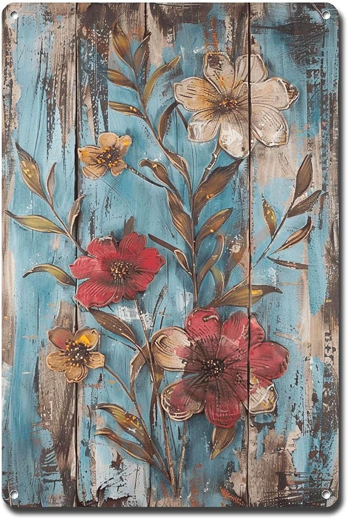 Metal Sign Tin Sign Vintage Wall Art Vintage Longevity Flowers Tin Sign for Shabby Chic Style Rustic Wall Art and Distressed Wood Pane Funny Garden Signs for Club 12×16 Inches