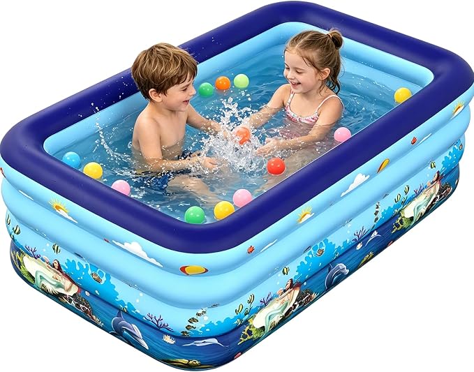 HAIKE Inflatable Pool for Adults and Kids, Summer 4 Layer Thickened Swimming Pool, Rectangle Blow Up Pool for Backyard Garden, Family Full-Sized Kids Pool Outdoor Water Party (47.2"x35.4"x29.5")