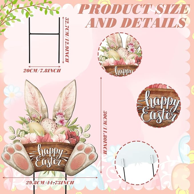 Amyhill Happy Easter Outdoor Decorations Bunny Metal Garden Stakes 25 Inch Welcome Yard Signs Easter Rabbit Egg Decor Outdoor Decorative Garden Stakes Spring Decorations Patio Lawn Walkway