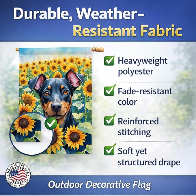 Caroline's Treasures DAC6119CHF Manchester Terrier in Sunflowers House Flag Large Porch Sleeve Pole Decorative Outside Yard Banner Artwork Wall Hanging, Polyester, House Size, Multicolor