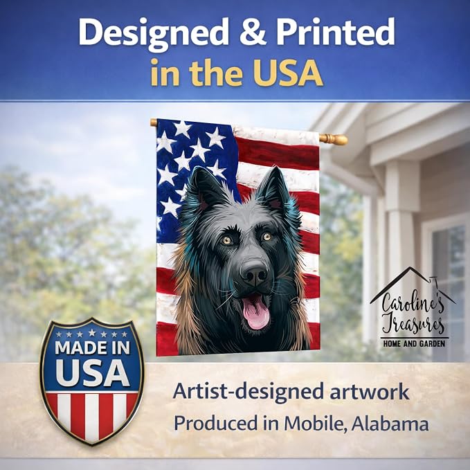 Caroline's Treasures CK6507CHF Dutch Shepherd Dog American Flag House Flag Large Porch Sleeve Pole Decorative Outside Yard Banner Artwork Wall Hanging, Polyester, House Size, Multicolor
