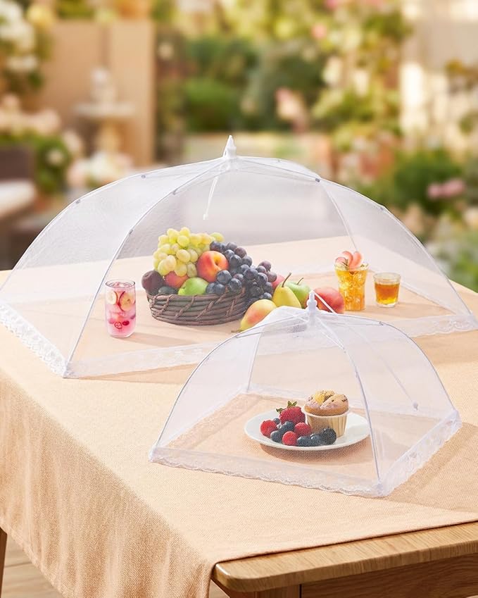 Anpro Food Covers for Outdoors- 2 Extra Large (40"x25") + 6 Large (17"x17") Pop-Up Mesh Food Tents, Collapsible Reusable Bug-Proof Nets for Picnics, BBQs & Camping, Stainless Steel Frame