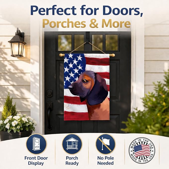 Caroline's Treasures CK6420CHF Bavarian Mountain Hound American Flag House Flag Large Porch Sleeve Pole Decorative Outside Yard Banner Artwork Wall Hanging, Polyester, House Size, Multicolor