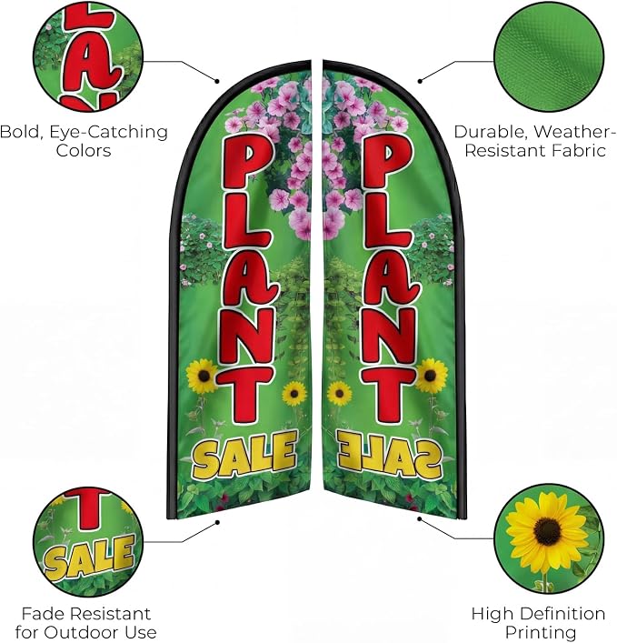 8FT Plant Sale Feather Flag with Pole & Ground Spike, Outdoor Garden Advertising Banner with Carry Bag, Eye-Catching Storefront Display for Plant Shop