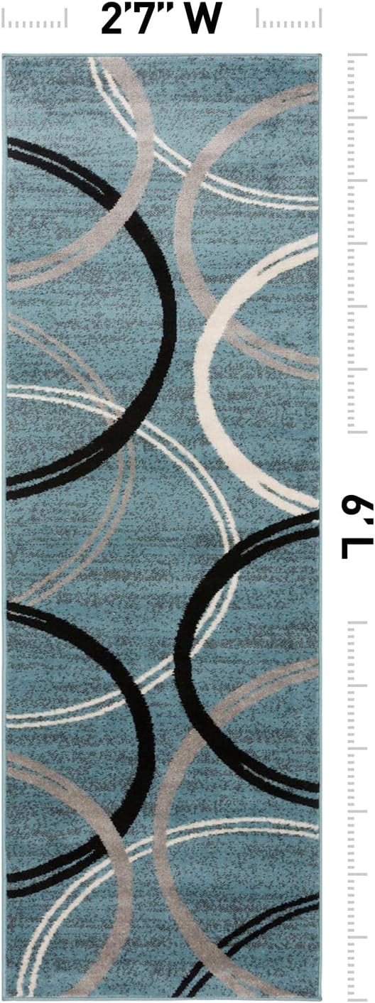 Rugshop Wavy Circles Modern Jute Backing Runner Rug Blue 2'7" x 6' | Rectangular, Size 2'7" x 6', Living Room, Bedroom, Dining Room, Home Office, Kitchen, Entryway, Hallway, Nursery, Kids Room