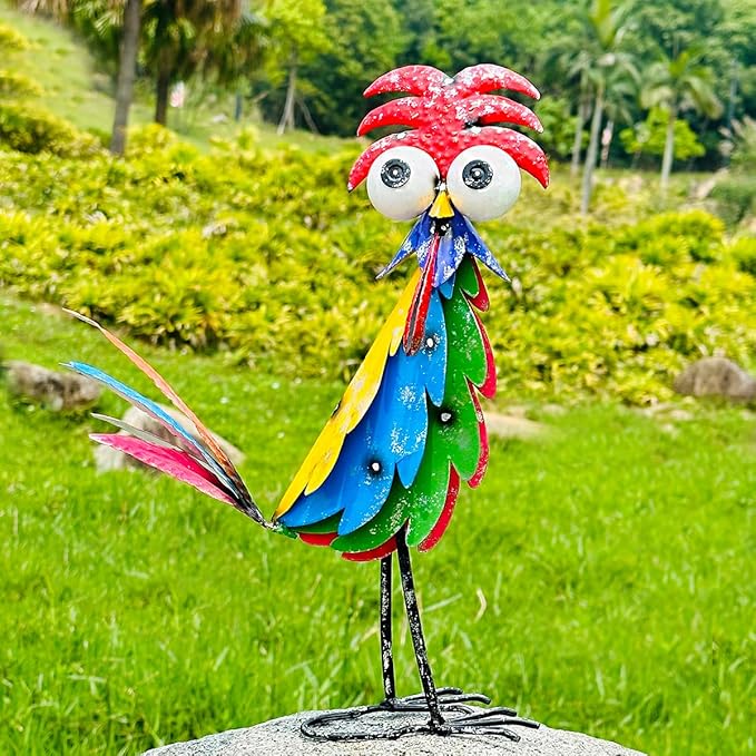 Natelf Outdoor Wacky Metal Rooster Yard Statue Decoration | Garden Statues, Chicken Figurine, Courtyard Decoration, Holiday Gift