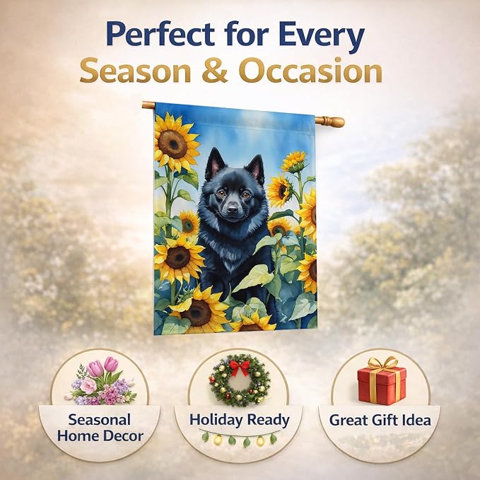 Caroline's Treasures DAC6155CHF Schipperke in Sunflowers House Flag Large Porch Sleeve Pole Decorative Outside Yard Banner Artwork Wall Hanging, Polyester, House Size, Multicolor