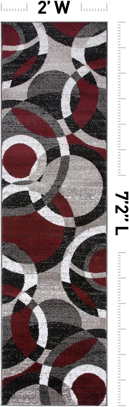 Rugshop Abstract Circles Contemporary High Traffic Runner Rug Red 2' x 7'2" | Rectangular, Size 2' x 7'2", Living Room, Bedroom, Dining Room, Home Office, Kitchen, Entryway, Hallway, Nursery, Kids Room