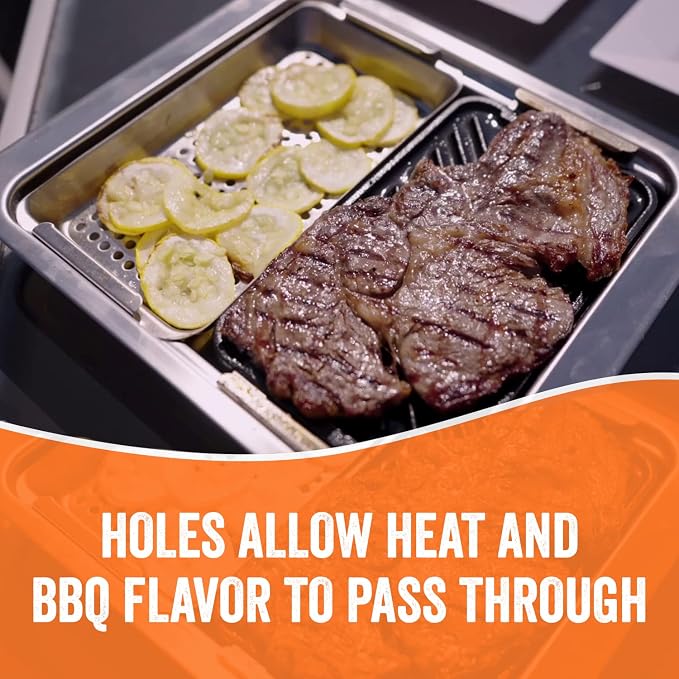 Yukon Glory Cast Iron & Stainless Grill Set | Grooved Cast Iron Pan, Stainless Serving Station & Clip-On Handle | Pre-Seasoned | Grill to Table | Gas, Charcoal & Campfire | Gift