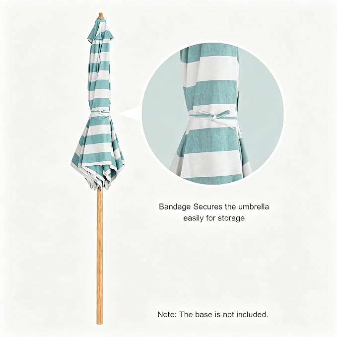 Tempera Striped Patio Umbrellas Outdoor Table Market Umbrellas with Crank & Pust Button Tilt|Auto-Tilt, 8 Steel Ribs, High Color-Fastness Canopy