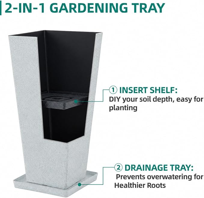 Autodaya 28" Tall Planters for Outdoor Plants, Extra-Large White Flower Pots for Blaconl, Porch, Living Room Corner, Garden, Patio, Deck Decor