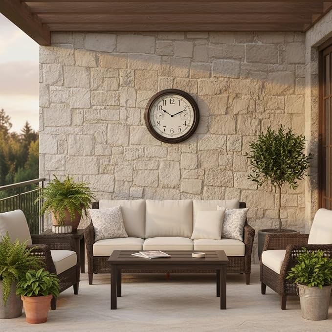 Westclox Indoor/Outdoor Wall Clock with Temperature & Humidity Gauges, Weather-Resistant, Quartz Accuracy, Battery-Powered (Bronze, 12-Inch)