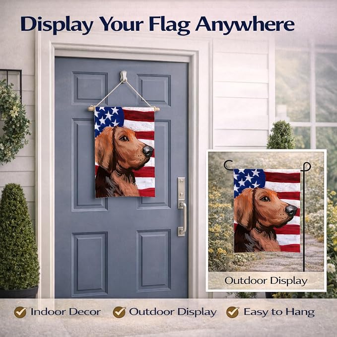 Caroline's Treasures CK6652GF Polish Hound Dog American Flag Garden Flag Mailbox Flag Decorative Yard Flag Banner Outside Patio Artwork Yard Flower Beds, Garden Size, Multicolor