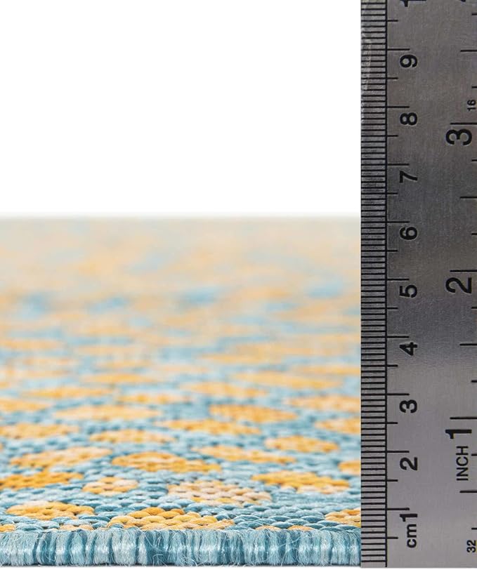 Unique Loom Jill Zarin Jill Zarin Outdoor Collection Area Rug - Cape Town (13' Round, Yellow and Aqua/Light Blue)