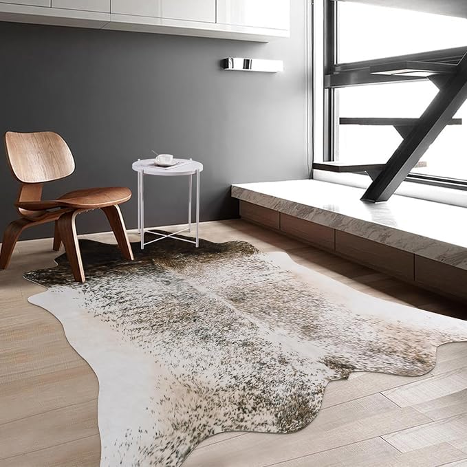 5x6 Cowhide Rug, Washable Faux Brown and White Cow Hyde Area Rugs for Living Room, Rustic Farmhouse Accent Animal Print Carpet for Apartment Couch, Synthetic Cowhide Decor
