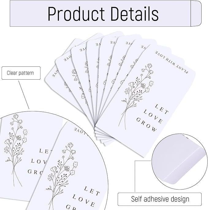 Whaline 200 Pack Wedding Favor Packets Let Love Grow Self-Adhesive White Envelope Minimalist Storage Packets for Wedding Garden Office Gift Party Supplies, 3.5 x 2.4 Inch
