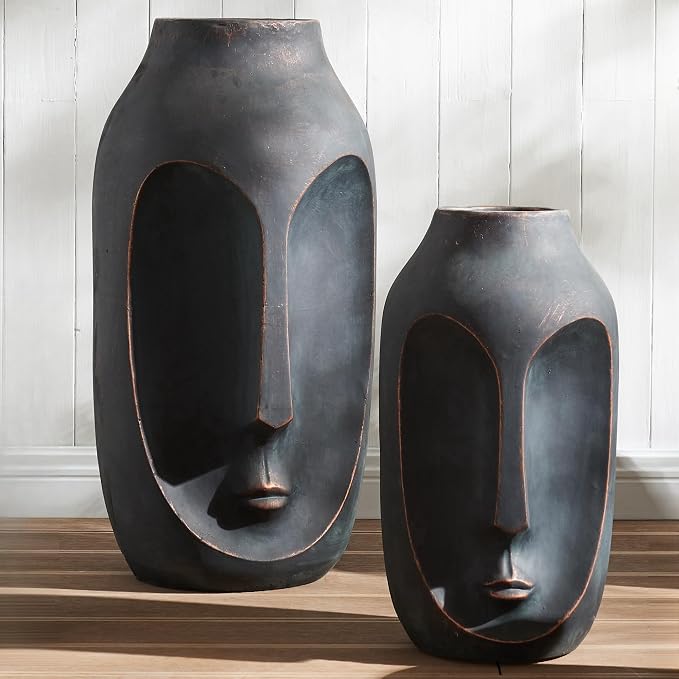 Wallowa Large Statue & Set of 2 Artificial Stone Figures, 28"-20" Modern Art Sculptures for Home, Porch, Backyard & Living Room Decor, Bronze