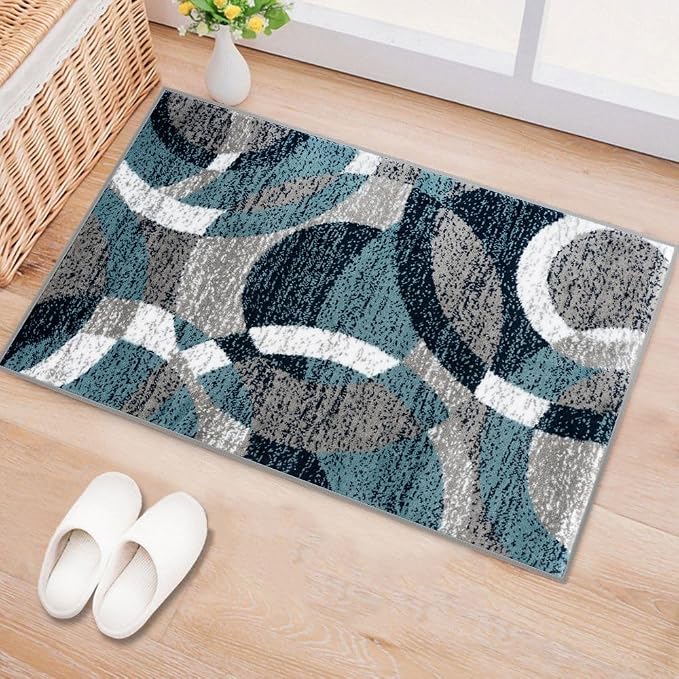 Rugshop Circles Contemporary Modern Abstract Area Rug Blue 2' x 3' | Rectangular, Size 2' x 3', Living Room, Bedroom, Dining Room, Home Office, Kitchen, Entryway, Hallway, Nursery, Kids Room