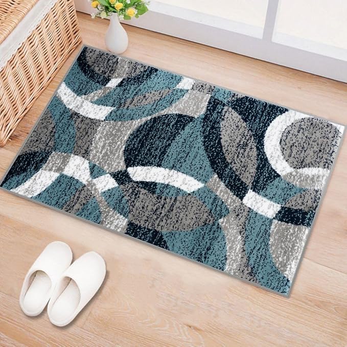 Rugshop Circles Contemporary Modern Abstract Area Rug Blue 2' x 3' | Rectangular, Size 2' x 3', Living Room, Bedroom, Dining Room, Home Office, Kitchen, Entryway, Hallway, Nursery, Kids Room