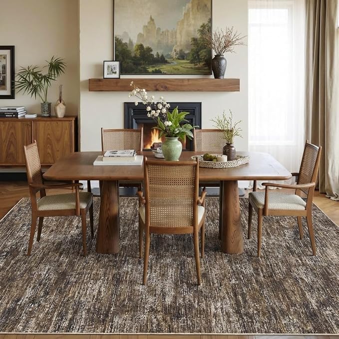 Garvee Modern Area Rug 5x7 Solid Color Washable Rug for Living Room, Brown | Non Slip Backing Stain Resistant Non Shedding Low Pile Neutral Minimalist Rugs for Bedroom Dining Room Entryway Office