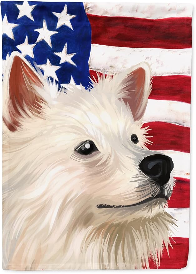 Caroline's Treasures CK6568CHF Indian Spitz Dog American Flag House Flag Large Porch Sleeve Pole Decorative Outside Yard Banner Artwork Wall Hanging, Polyester, House Size, Multicolor