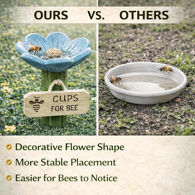 Bee Watering Station for Garden 1-Pack, Flower Bee Water Feeder, Ground Stake Pollinator Watering Station for Yard, Flower Bed, Planter