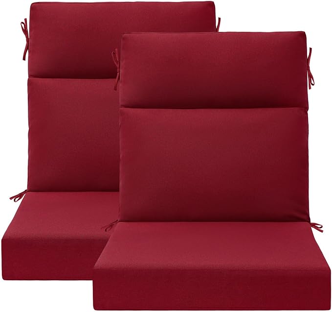Unimatta Outdoor High Back Chair Cushion Seat Pads, 44 x 21 Inch Water-Repellent & Fade-Resistant Patio Furniture Cushions with Ties for Adirondack, Rocking Chairs, Red