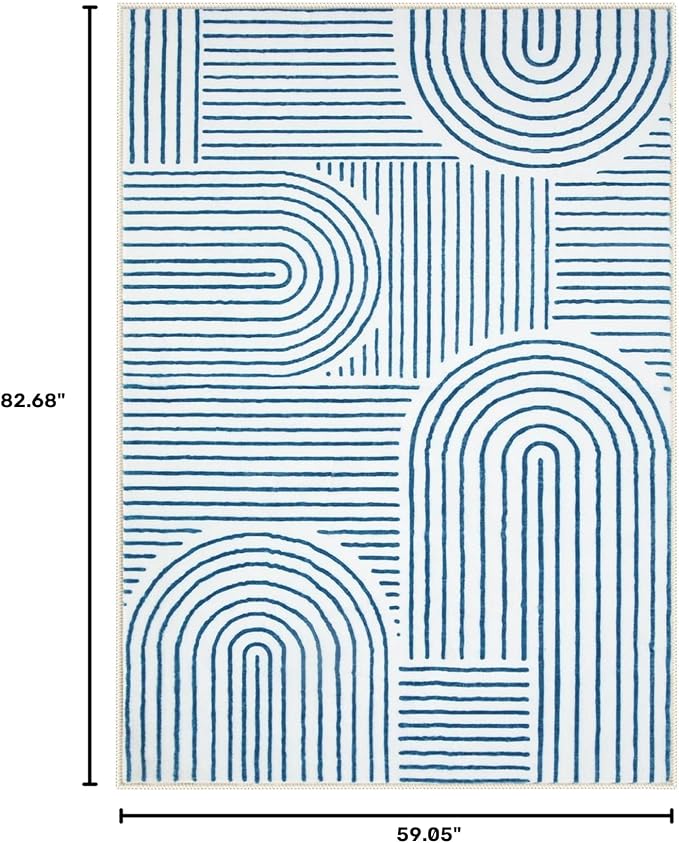 Lahome Abstract Washable Area Rugs 5x7, Soft Blue Rugs for Living Room | Ultra-Thin Non-Shedding Bedroom Modern Throw Large Carpet for Dining Room Classroom Office Darrell, Blue/White