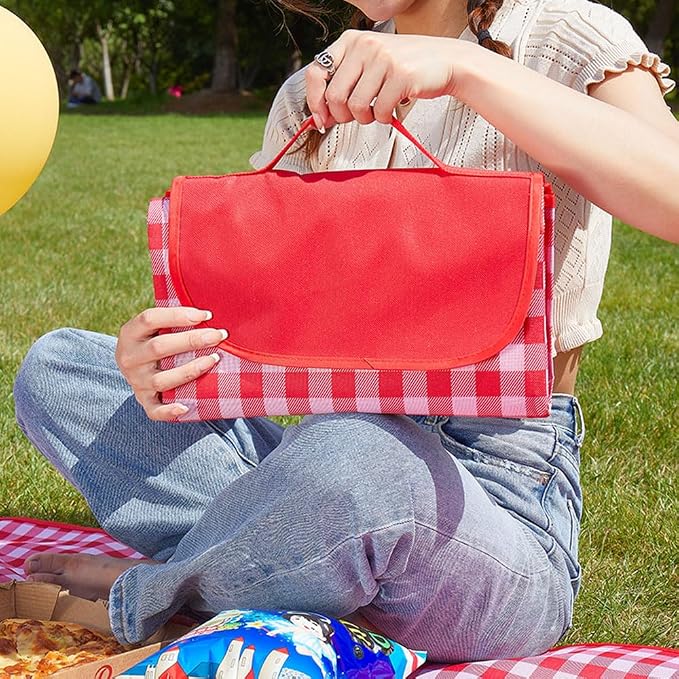 LRUUIDDE Oversize Picnic Beach Blanket, 80''x60'' Outdoor Waterproof Foldable, Sandproof Blankets Plaid Picnic Mat for Beach Camping on Grass Picnic Blankets (RED 1, 80x60in)