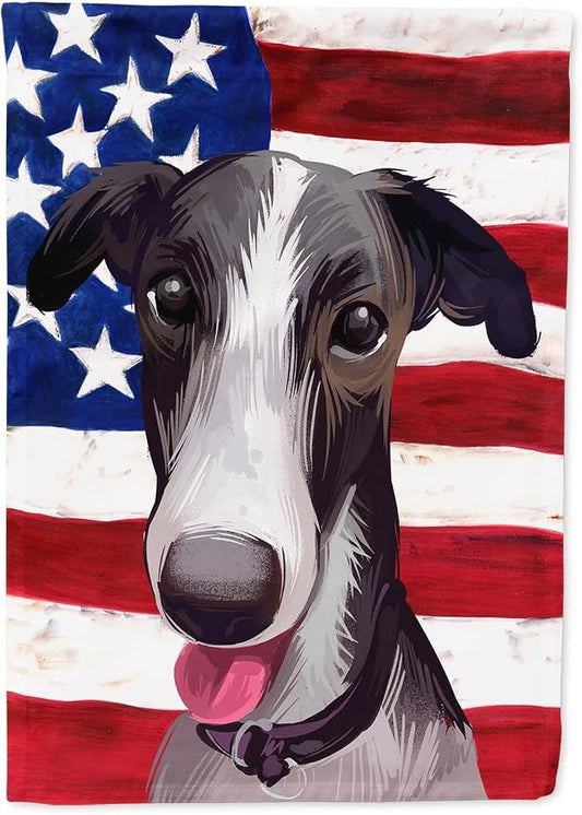 Caroline's Treasures CK6651CHF Polish Greyhound Dog American Flag House Flag Large Porch Sleeve Pole Decorative Outside Yard Banner Artwork Wall Hanging, Polyester, House Size, Multicolor