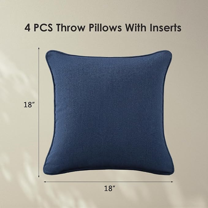 Unimatta Sunbrella Decorative Outdoor Water Repellent Throw Pillows with Inserts, Set of 4, 18" x18" Pillows for Patio, Backyard, Bed, Couch, and Patio Furniture, Specrtum Indigo