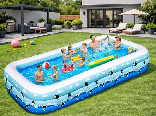 Large Inflatable Swimming Pool 145" x 74" x 22" Family Size Blow Up Pool for Adults & Kids, Oversized Backyard Kiddie Pool for Outdoor, Garden, Summer Water Party