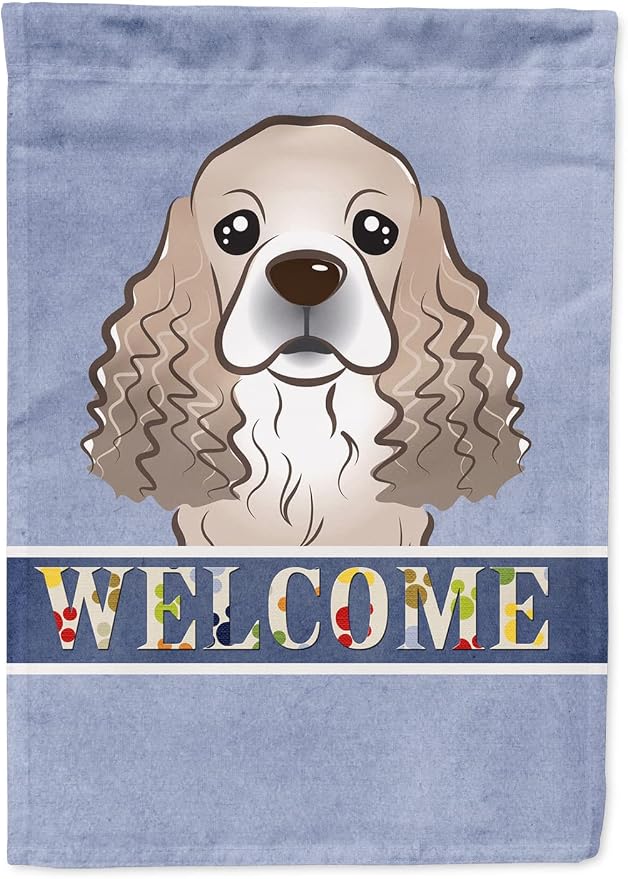 Caroline's Treasures BB1402GF Cocker Spaniel Welcome Garden Flag, Blue Mailbox Flag Decorative Yard Flag Banner Outside Patio Artwork Yard Flower Beds, Garden Size, Multicolor