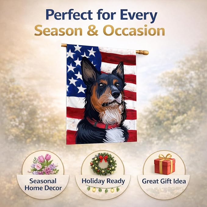 Caroline's Treasures CK6752CHF Welsh Sheepdog American Flag House Flag Large Porch Sleeve Pole Decorative Outside Yard Banner Artwork Wall Hanging, Polyester, House Size, Multicolor