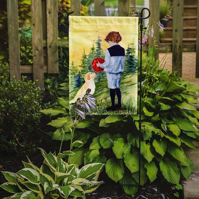 Caroline's Treasures SS8530GF Little Boy with his Golden Retriever Garden Flag Mailbox Flag Decorative Yard Flag Banner Outside Patio Artwork Yard Flower Beds, Garden Size, Multicolor