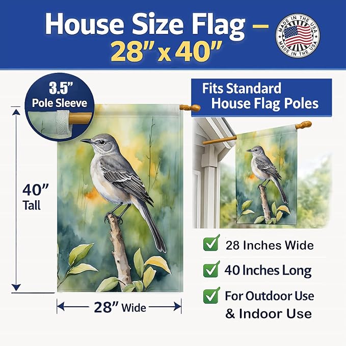 Caroline's Treasures Florida Northern Mockingbird House Flag Large Porch Sleeve Pole Decorative Outside Yard Banner Artwork Wall Hanging, Polyester, House Size, Multicolor