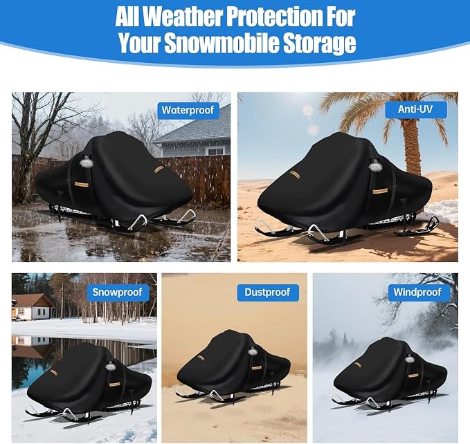 420D Snowmobile Cover, 130" L x 51" W x 48" Heavy Duty Oxford Fabric, with Windproof Buckles Reflective Universal Snow Mobile Cover for Skidoo,Arctic Cat,Pro RMK,Yamaha,Lynx,Camso,CFMOTO